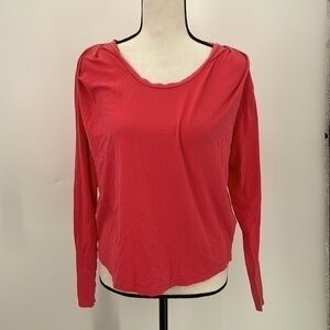 UEC Juicy Coral color boat neck long sleeve t-shirt. Oversized size small